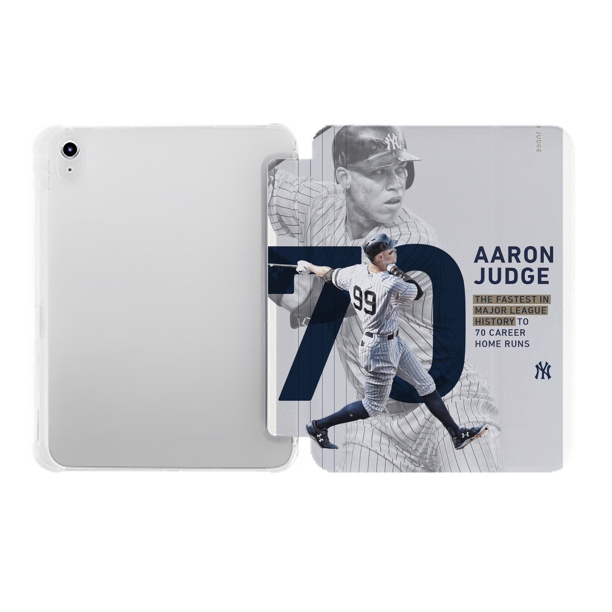 Aaron Judge 70 Home Runs Premium Tri-Fold PU Leather & Silicone IPad Case With Pencil Slot – Fits 9.5,10.5,10.9 – Adjustable Stand, Slim, Protective